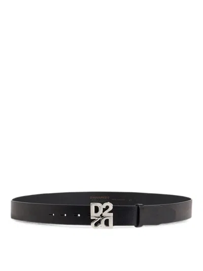 Dsquared2 D2 Upside Down Calfskin Belt In Black