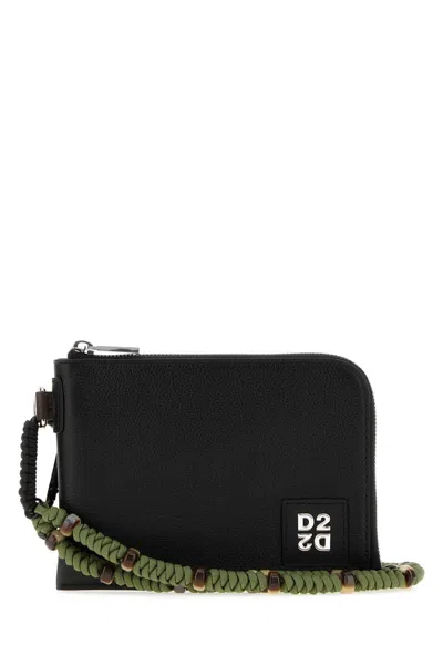 Dsquared2 D2 Upside Down Calfskin Leather Clutch In Black