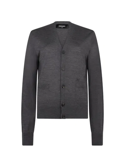 Dsquared2 D2 Upside Down Knit Cardigan In Gray