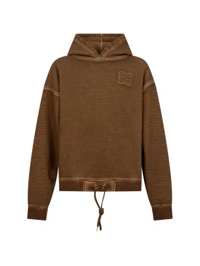 Dsquared2 D2 Upside Down Relax-fit Hoodie In Brown