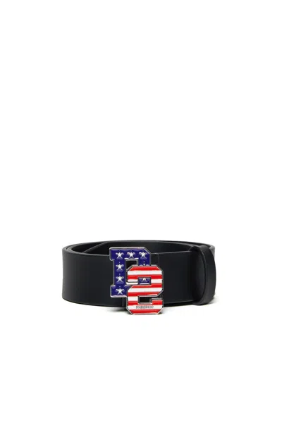 Dsquared2 D2 Usa Leather Belt With Buckle In Black