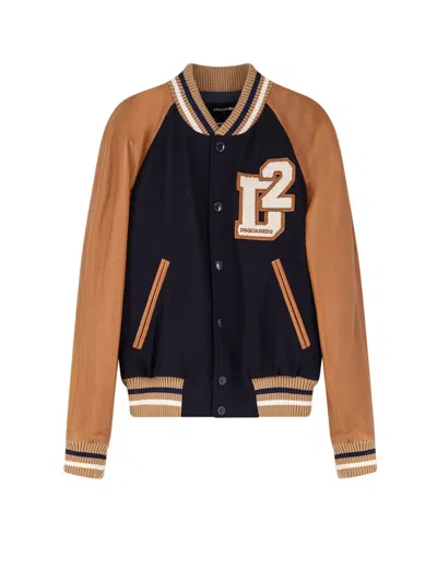 DSQUARED2 D2 VARSITY WOOL AND LEATHER BOMBER