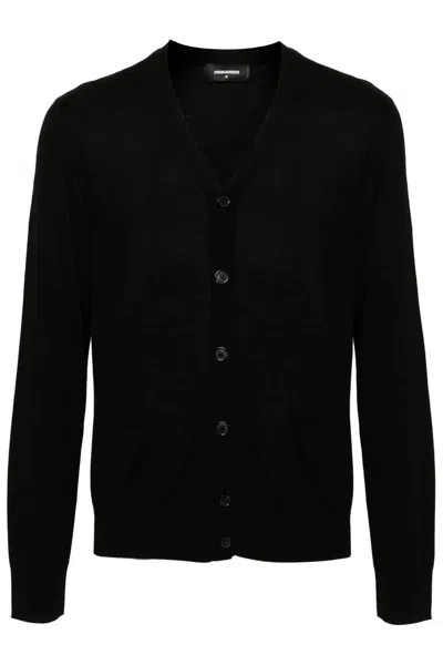 Dsquared2 D2 Wool Cardigan In Black