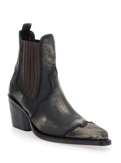 Dsquared2 'd2 X Magliano' Black Ankle Boots With Elastic Panels On The Side In Leather Man In Brown