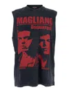 Dsquared2 D2 X Magliano Black Crew Neck Top With Logo Lettering And Front Print In Cotton Man In Black