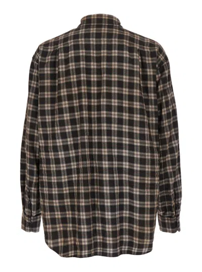 DSQUARED2 'D2 X MAGLIANO' BROWN SHIRT WITH TIE DETAIL ON THE FRONT AND ALL-OVER CHECK MOTIF IN COTTON MAN