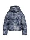 Dsquared2 Patterned Hooded Polyester Down Jacket In Blue