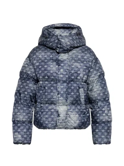 Dsquared2 Patterned Hooded Polyester Down Jacket In Blue