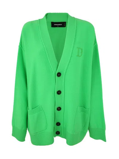 Dsquared2 Long-sleeved Knitted Cardigan In Green