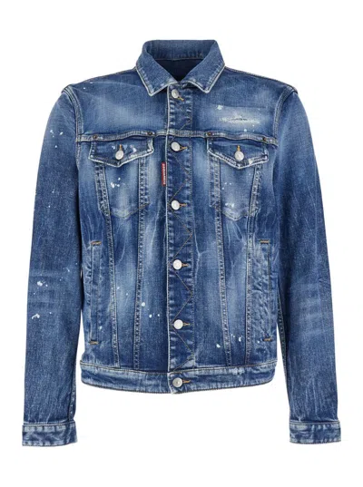 Dsquared2 'dan' Blue Jacket With Classic Collar