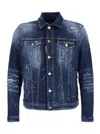 Dsquared2 'dan' Blue Jacket With Classic Collar And All-over Painted Details
