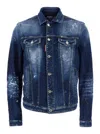 Dsquared2 Dan Blue Jacket With Classic Collar And All-over Painted Details In Denim Man In Blue