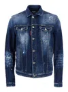 Dsquared2 Dan Blue Jacket With Classic Collar And All-over Painted Details In Denim Man In Blue