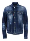 Dsquared2 Dan Blue Jacket With Classic Collar And All-over Painted Details In Denim Man In Blue