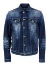 Dsquared2 Dan Blue Jacket With Classic Collar And All-over Painted Details In Denim Man