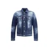 Dsquared2 Dan Blue Jacket With Classic Collar And All-over Painted Details In Denim Man