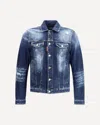 Dsquared2 Dan Blue Jacket With Classic Collar And All-over Painted Details In Denim Man In Blue