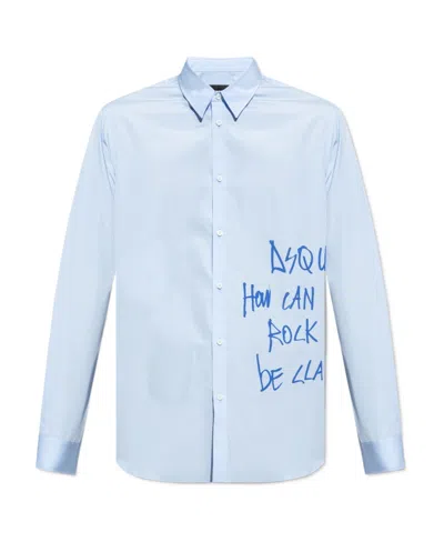 Dsquared2 Dan Graffiti Cotton Shirt In Blue