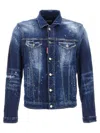 Dsquared2 Dan Blue Jacket With Classic Collar And All-over Painted Details In Denim Man In Blue