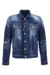 Dsquared2 Dan Blue Jacket With Classic Collar And All-over Painted Details In Denim Man In Blue