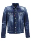Dsquared2 Dan Blue Jacket With Classic Collar And All-over Painted Details In Denim Man In Blue