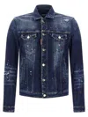 Dsquared2 Dan Blue Jacket With Classic Collar And All-over Painted Details In Denim Man In Blue