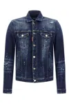 Dsquared2 Dan Blue Jacket With Classic Collar And All-over Painted Details In Denim Man In Blue