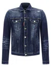 Dsquared2 Dan Blue Jacket With Classic Collar And All-over Painted Details In Denim Man In Blue