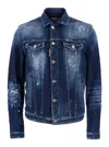Dsquared2 Dan Blue Jacket With Classic Collar And All-over Painted Details In Denim Man In Blue
