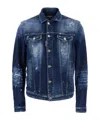 Dsquared2 Dan Blue Jacket With Classic Collar And All-over Painted Details In Denim Man In Blue