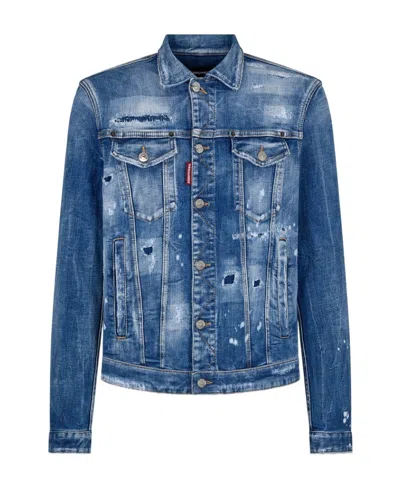 Dsquared2 Dan Logo-panels Denim Jacket In Blue