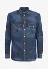 Dsquared2 Dan Shirt In Washed Blue Denim In Blue