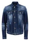 Dsquared2 Dan Blue Jacket With Classic Collar And All-over Painted Details In Denim Man