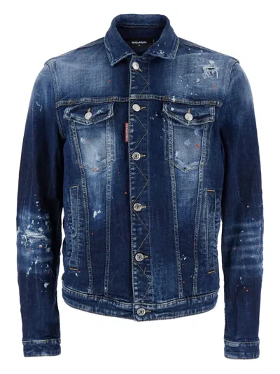DSQUARED2 DAN PAINTED CLASSIC-COLLAR DENIM JACKET