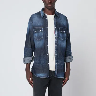 Dsquared2 Dan Shirt In Washed Blue Denim