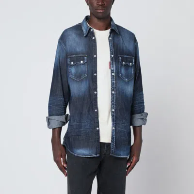 DSQUARED2 DAN SHIRT IN WASHED BLUE DENIM