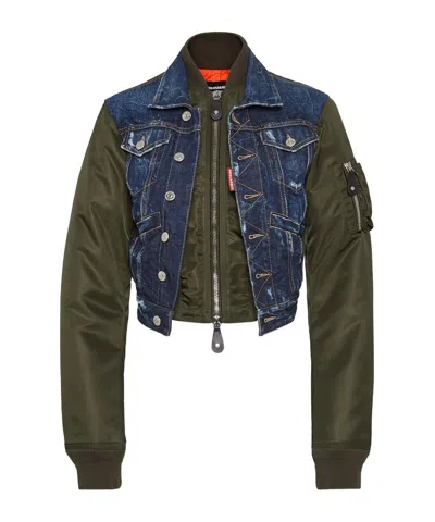 Dsquared2 Dark Aviator Hybrid Jean Jacket In Blue