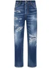 Dsquared2 Straight Leg Cotton Jeans With Distressed Styling In Blue