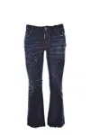Shop Dsquared2 Dark Blue Cotton Bell Bottom Crop Jeans
