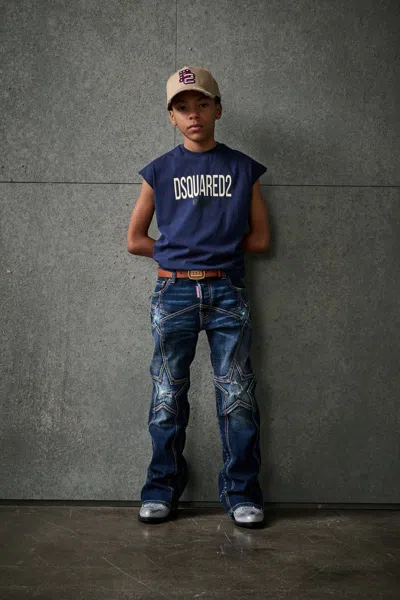 Dsquared2 Kids' Dark Bootcut Jeans With Super Star In Blue