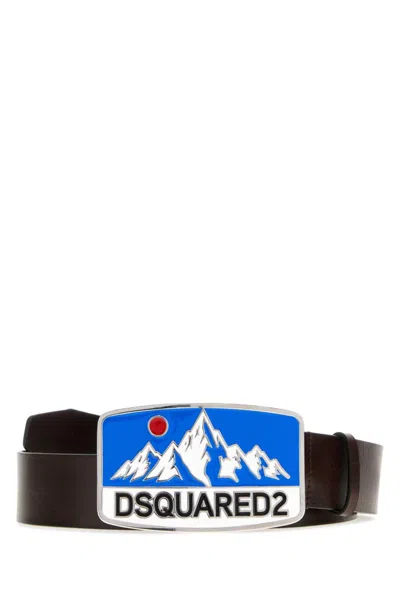 Dsquared2 Dark Brown Mountain Graphic Buckle Belt In Black