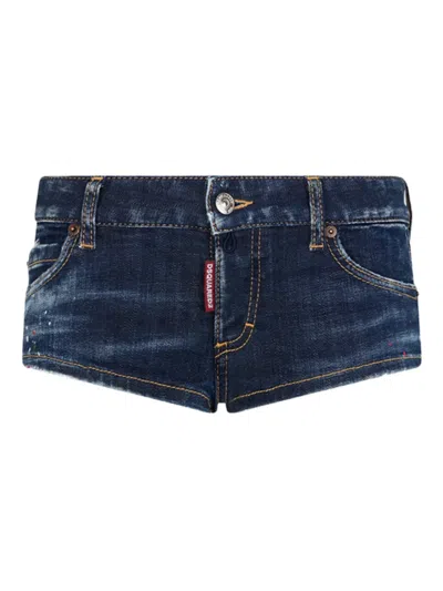 Dsquared2 Dark Busted Rebel Mini Shorts In Blue
