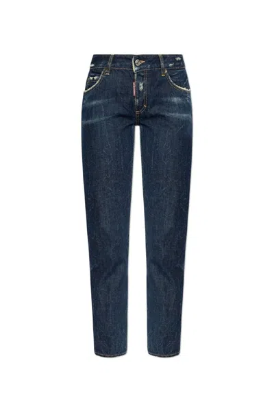 Dsquared2 Dark Crinkle Washed Medium Waist Jennifer Jeans In Navy