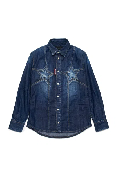 Dsquared2 Dark Denim Shirt With Super Star In Blue
