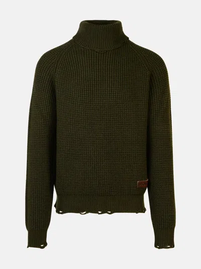 Dsquared2 Dark Green Wool Turtleneck Sweater