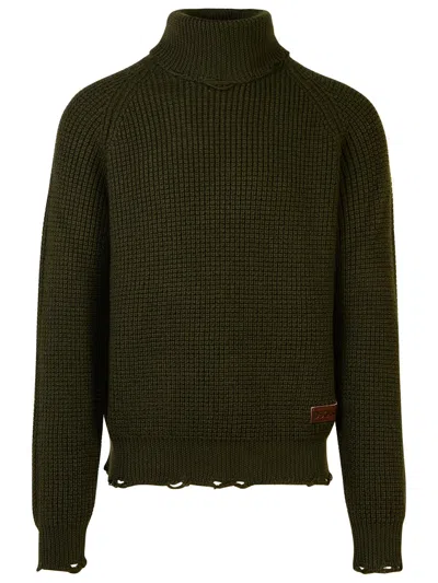 Dsquared2 Dark Green Wool Turtleneck Sweater