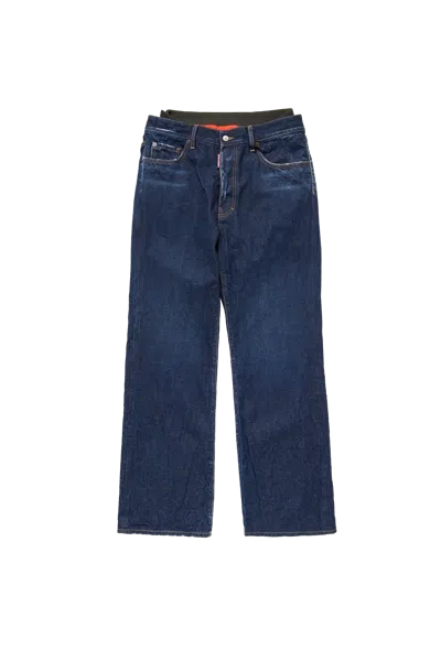 Dsquared2 Dark Indigo Aviator Wash Loose Jeans In Blue
