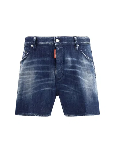 Dsquared2 Dark Milky Way Wash Bro Jean Shorts In Blue