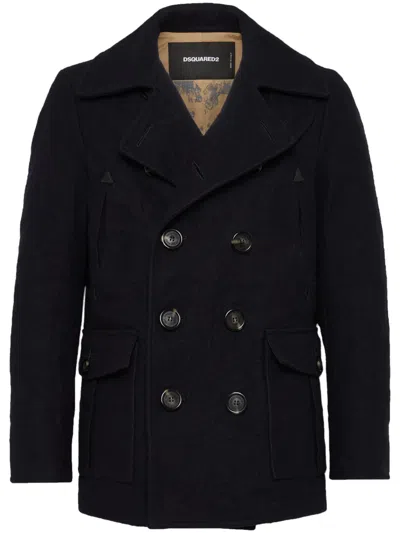 Dsquared2 Dark Navy Wool Coat In Black