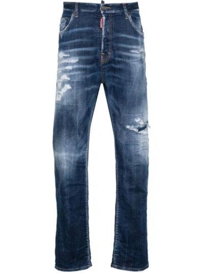Dsquared2 Dark Ripped Cast Wash Bro Straight-leg Jeans In Black